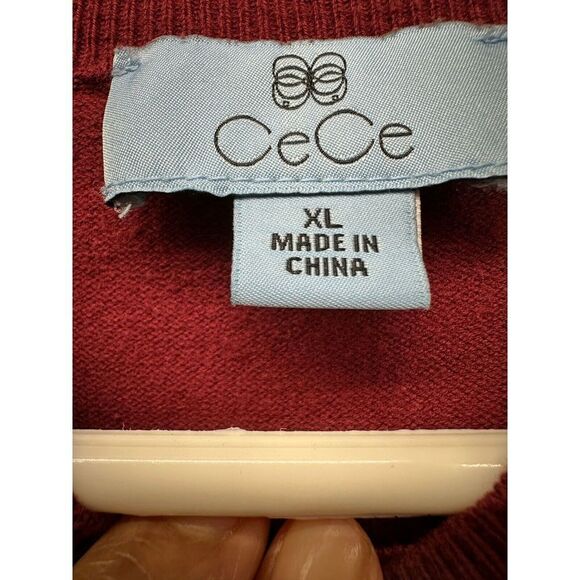 CeCe Cynthia Steffe Pullover Sweater Womens XL Burgundy Sheer Clip Dot Sleeves - Picture 3 of 11